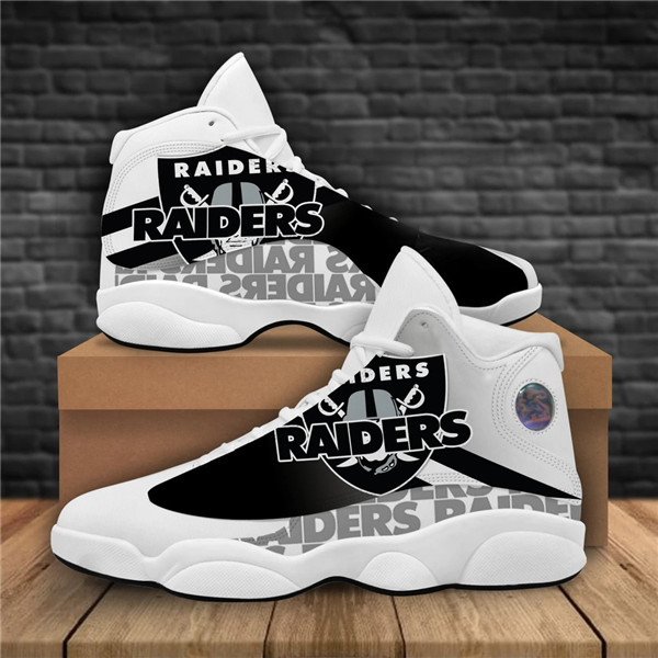 Women's Las Vegas Raiders AJ13 Series High Top Leather Sneakers 006 - Click Image to Close